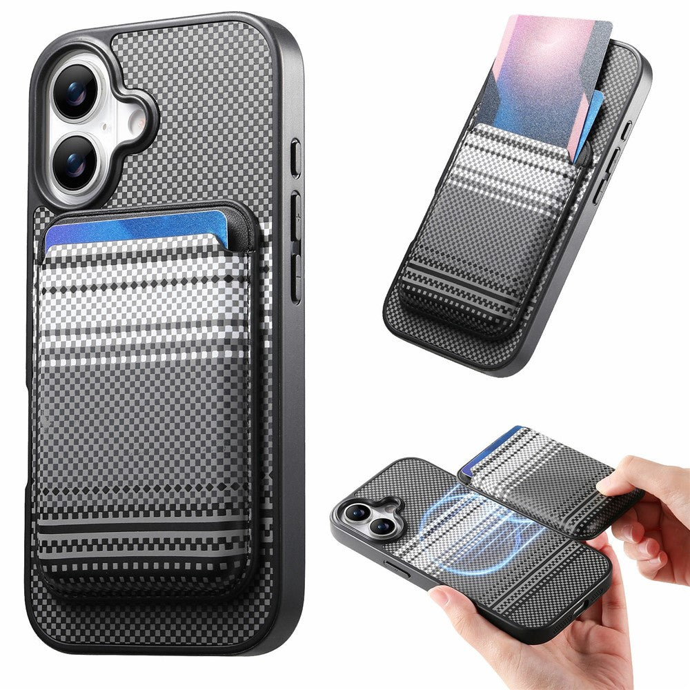 For iPhone 16 Magnetic Case Detachable Card Holder PU Leather + PC + TPU Shockproof Cover