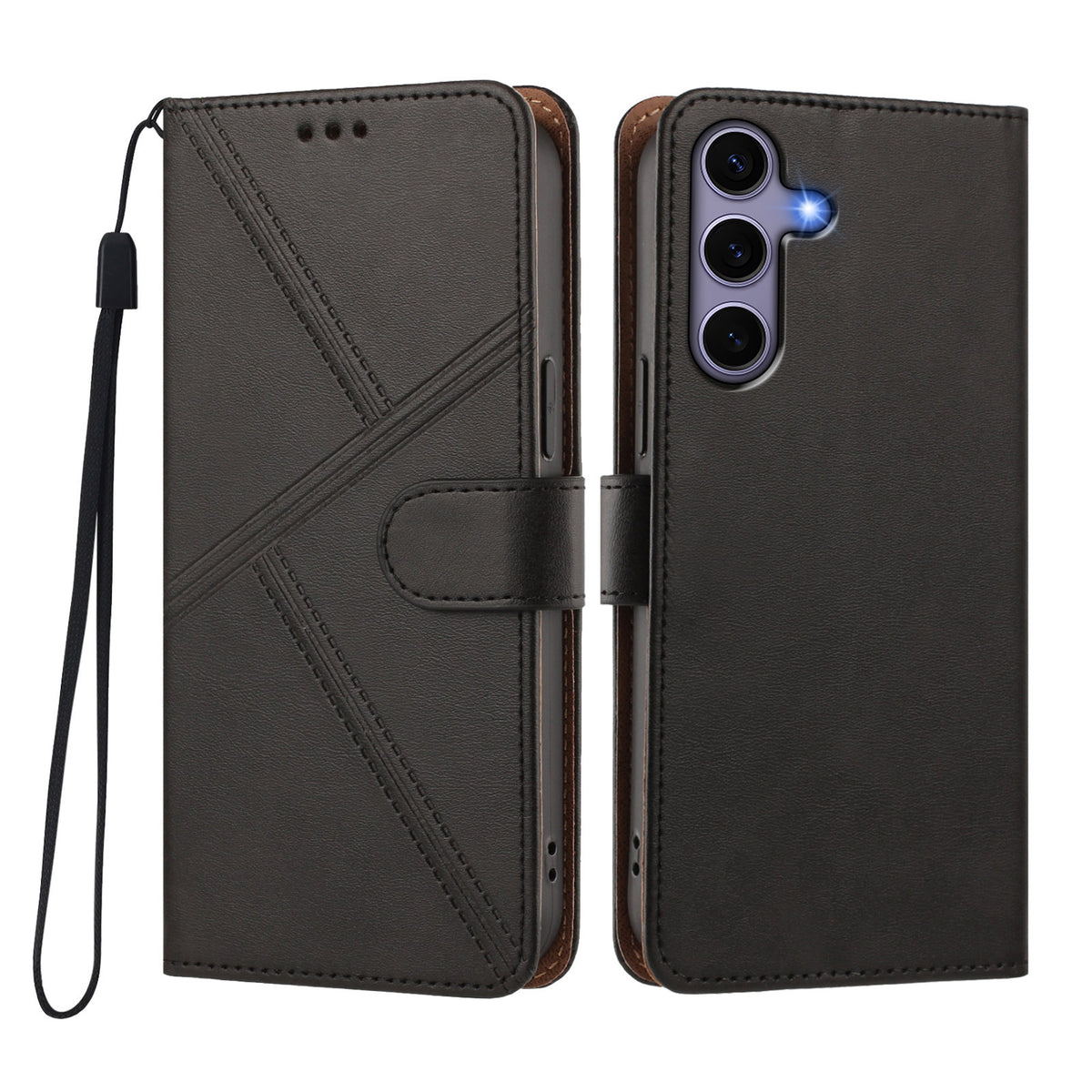 For Samsung Galaxy S24 / Galaxy S25 Case Diamond Stitch PU Leather Wallet Flip Phone Cover with Wrist Strap