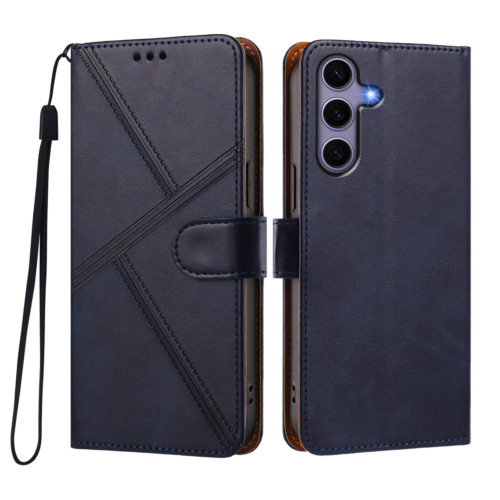 Samsung Galaxy S24 / Galaxy S25 Skal Diamond Stitch PU Läder Plånbok Flip Mobilskal med Handledsrem
