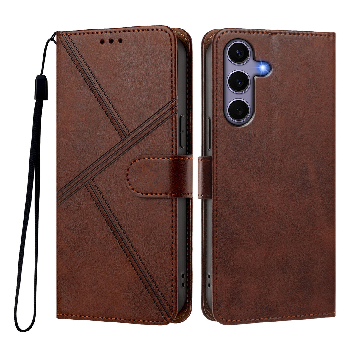 For Samsung Galaxy S24 / Galaxy S25 Case Diamond Stitch PU Leather Wallet Flip Phone Cover with Wrist Strap