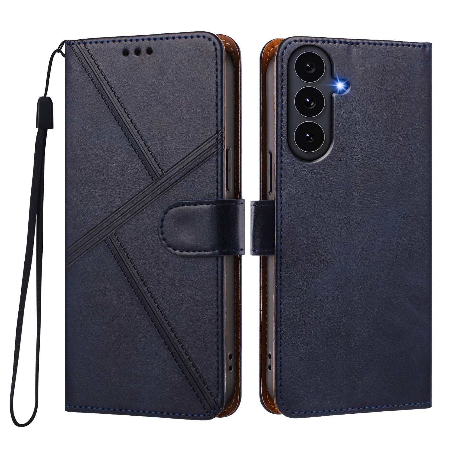 Samsung Galaxy S26 FE / S25 FE Skal Diamond Stitch PU Läder Plånbok Flip Mobilskal med Handledsrem