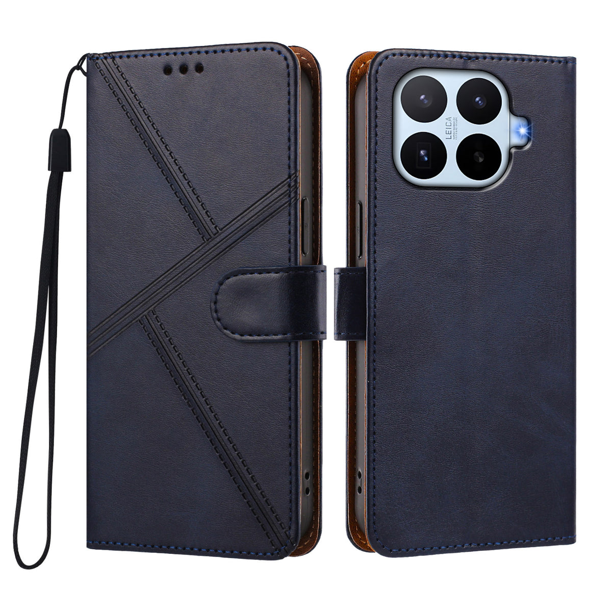 Xiaomi 17T-skal Diamond Stitch PU-läderplånbok med fällbart lock och handledsrem