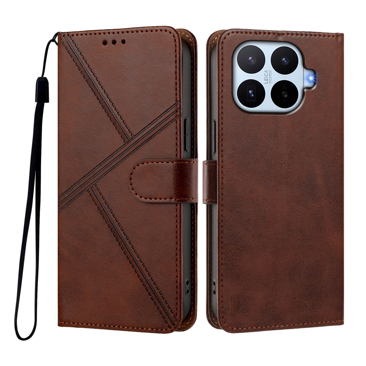 Xiaomi 17T-skal Diamond Stitch PU-läderplånbok med fällbart lock och handledsrem