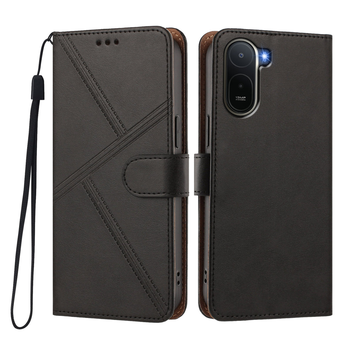 For Xiaomi Poco C85x 5G / Xiaomi Poco C81 4G / Xiaomi Redmi A7 Pro 5G / Xiaomi Redmi A7 Pro 4G (171.56mm) Case Diamond Stitch PU Leather Wallet Flip Phone Cover with Wrist Strap