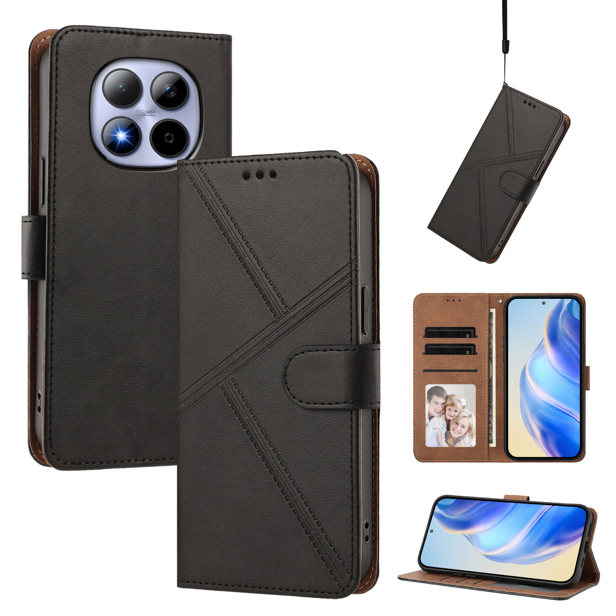 For Xiaomi Poco M8 Pro 5G / Xiaomi Redmi Note 15 Pro+ 5G (Global) Case Diamond Stitch PU Leather Wallet Flip Phone Cover with Wrist Strap