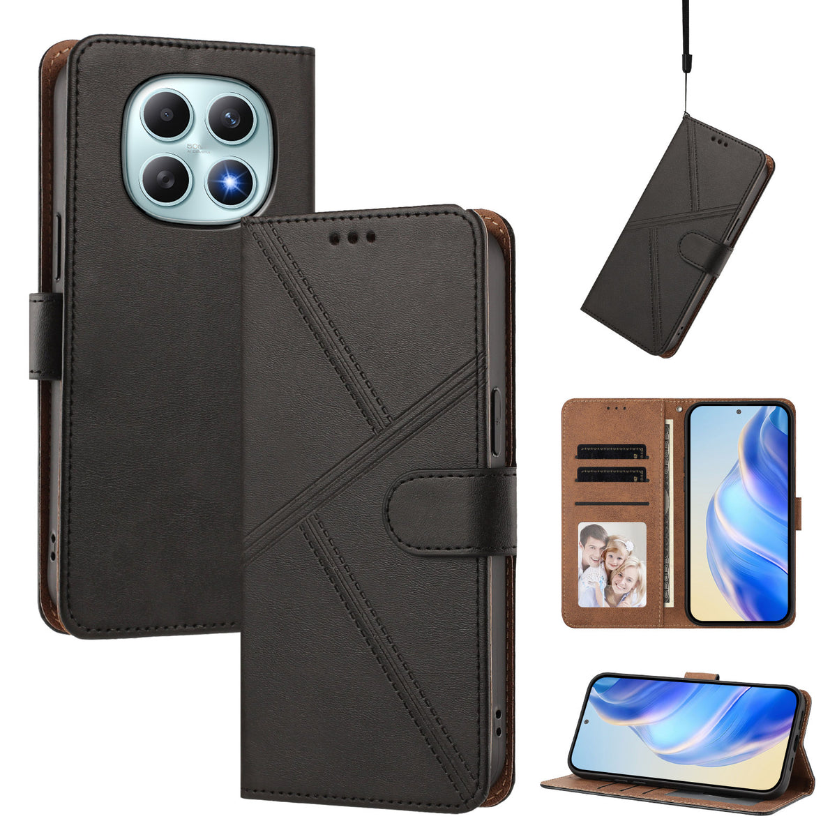 Xiaomi Poco M8 5G / Xiaomi Redmi Note 15 4G (Global) / Xiaomi Redmi Note 15 5G (Global) etui i diamantquiltet PU-læder, pung, sammenklappeligt mobilcover med håndledsrem
