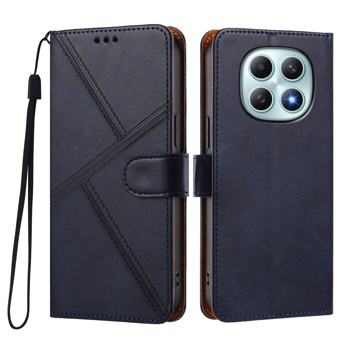 Xiaomi Poco M8 5G / Xiaomi Redmi Note 15 4G (Global) / Xiaomi Redmi Note 15 5G (Global) fodral Diamond Stitch PU-läder plånbok vikbart mobilskal med handledsrem