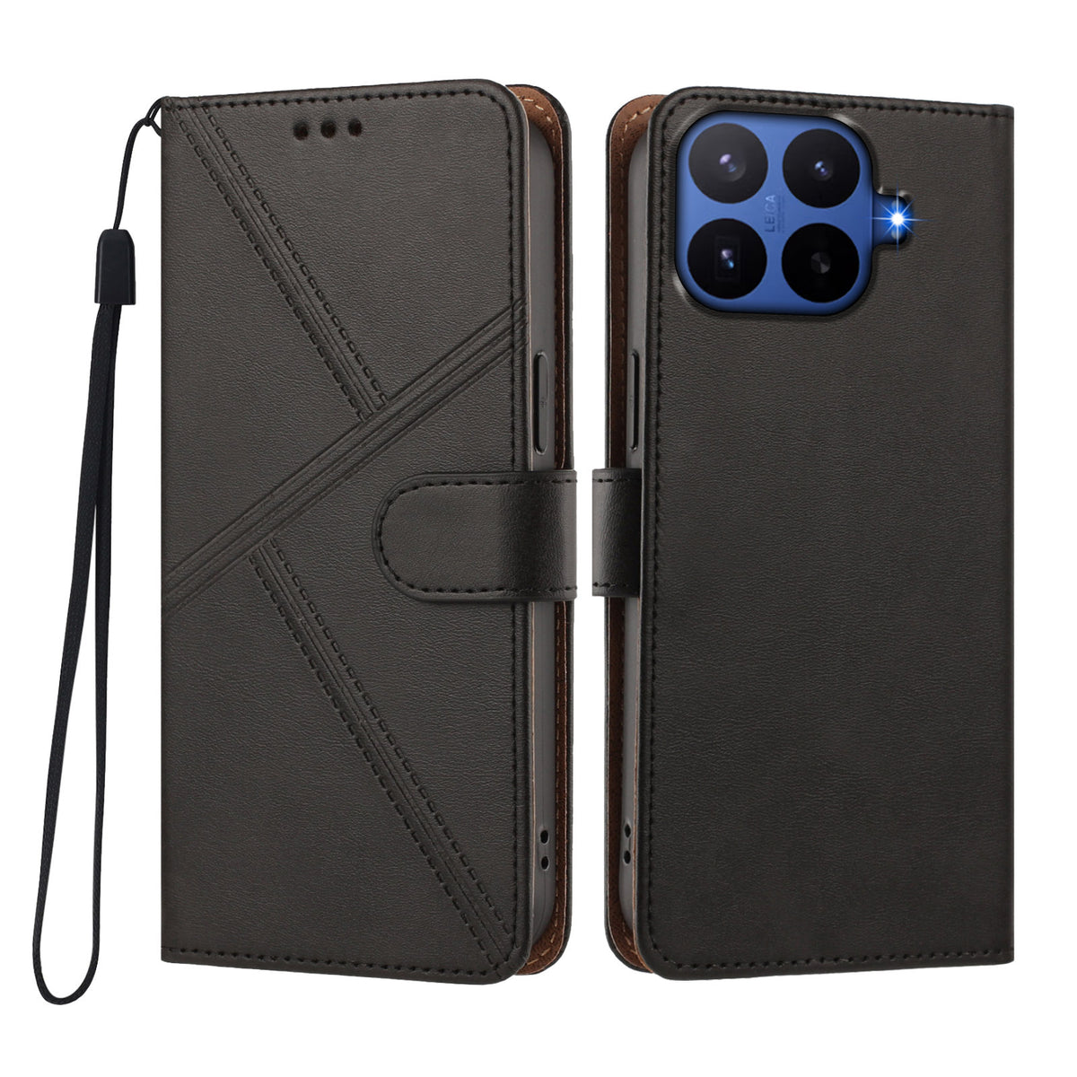 For Xiaomi 17T Pro Case Diamond Stitch PU Leather Wallet Flip Phone Cover with Wrist Strap