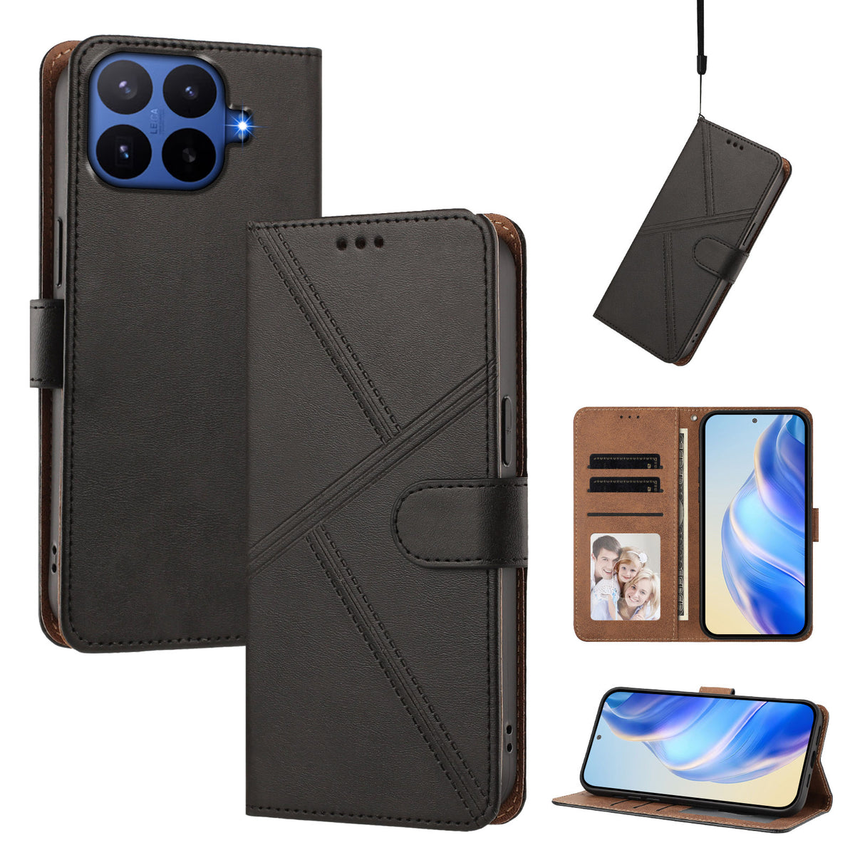 For Xiaomi 17T Pro Case Diamond Stitch PU Leather Wallet Flip Phone Cover with Wrist Strap