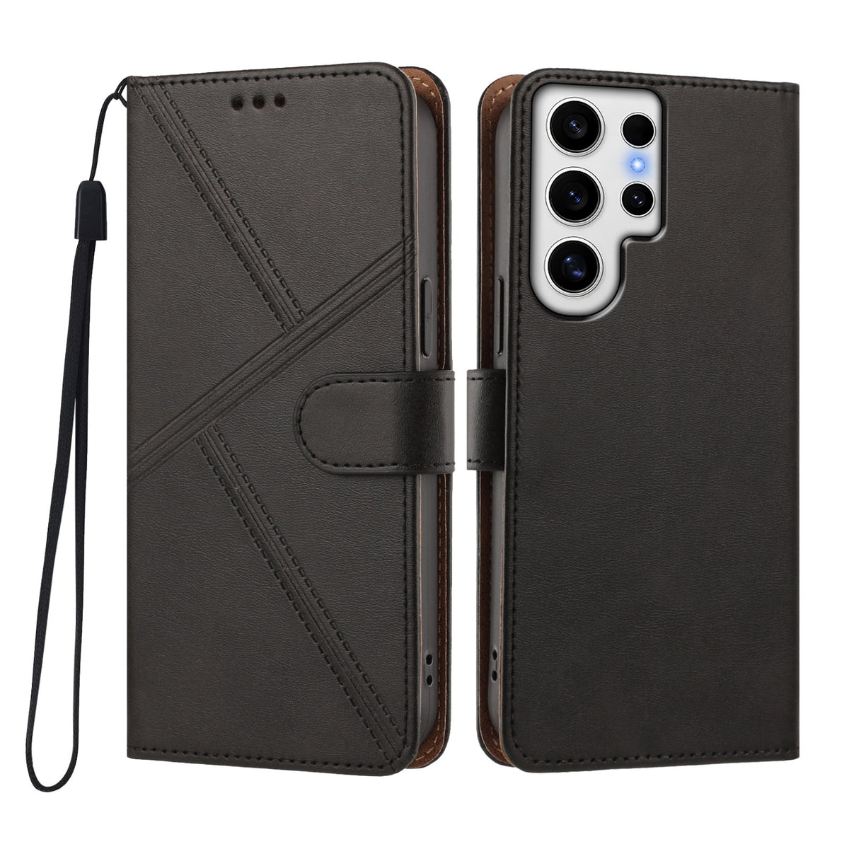 Samsung Galaxy S24 Ultra Skal Diamond Stitch PU Läder Plånboksfodral med Flip-Ficka och Handledsrem
