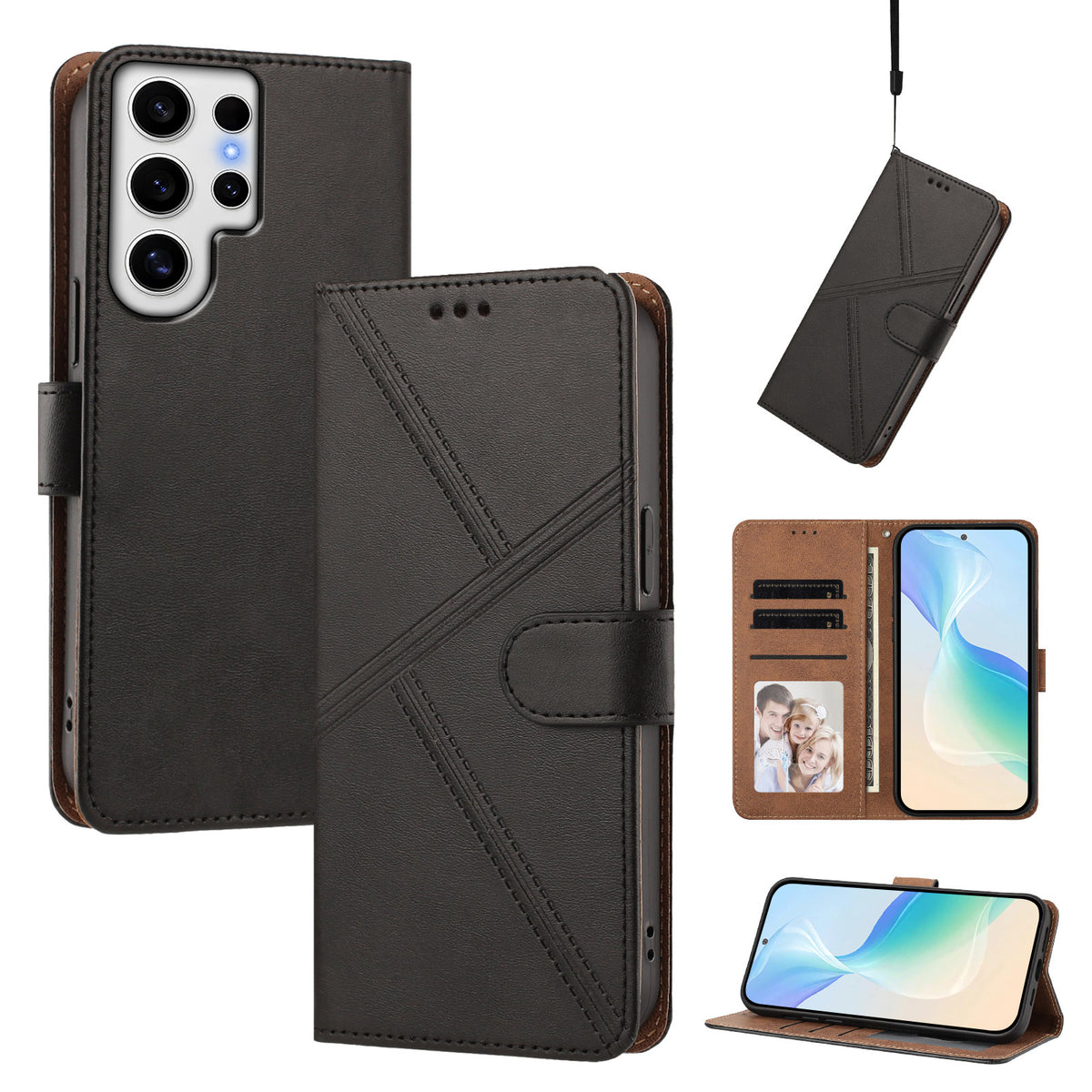 Samsung Galaxy S24 Ultra Skal Diamond Stitch PU Läder Plånboksfodral med Flip-Ficka och Handledsrem