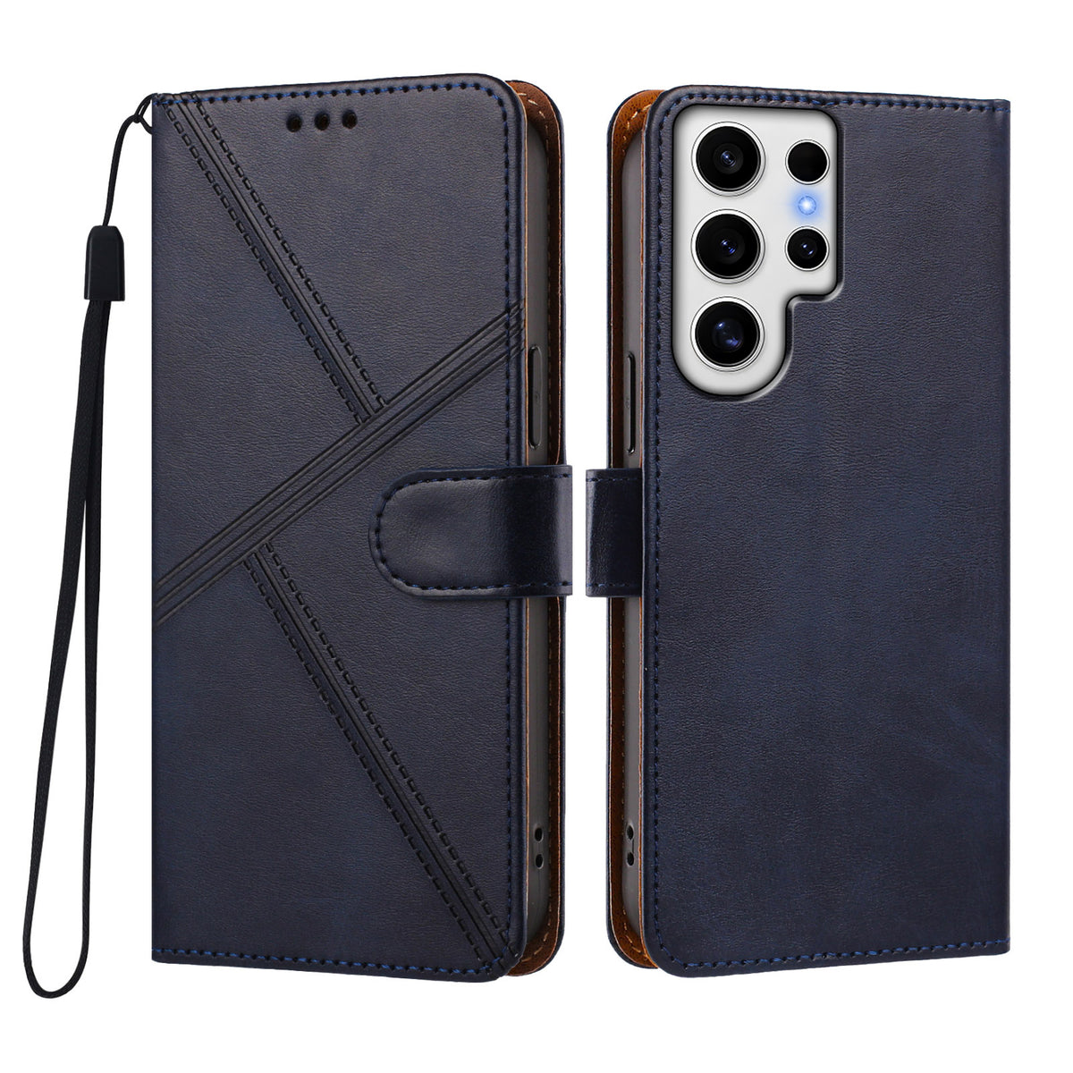 Samsung Galaxy S24 Ultra Skal Diamond Stitch PU Läder Plånboksfodral med Flip-Ficka och Handledsrem