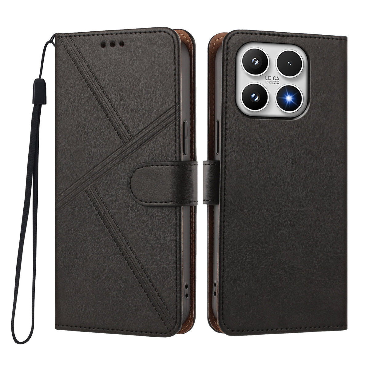 For Xiaomi 17 Case Diamond Stitch PU Leather Wallet Flip Phone Cover with Wrist Strap
