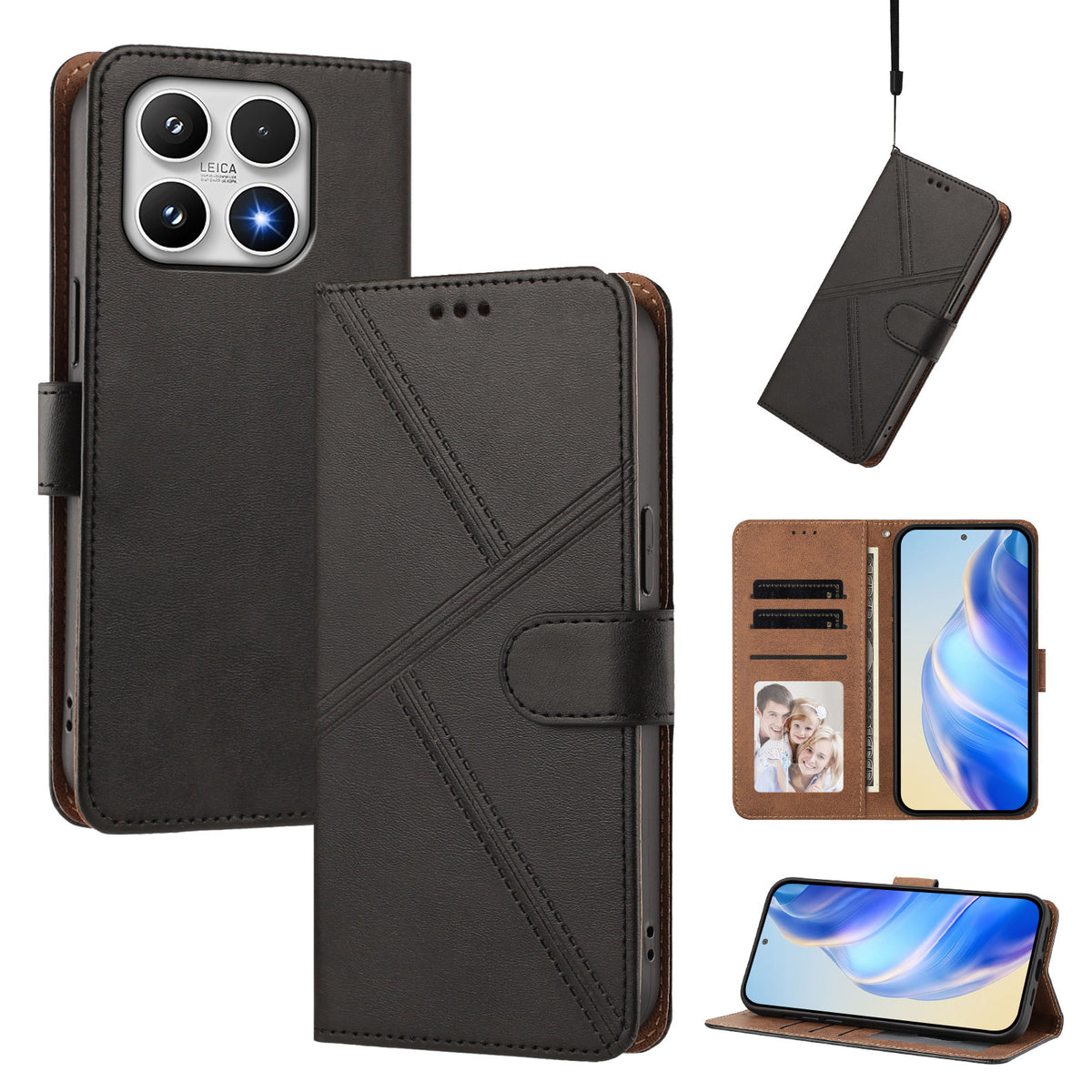 For Xiaomi 17 Case Diamond Stitch PU Leather Wallet Flip Phone Cover with Wrist Strap