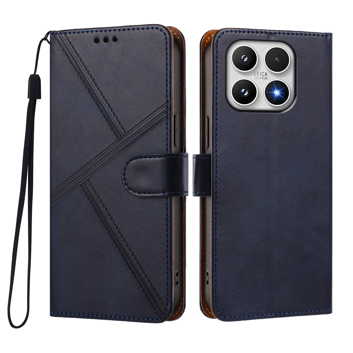 For Xiaomi 17 Case Diamond Stitch PU Leather Wallet Flip Phone Cover with Wrist Strap