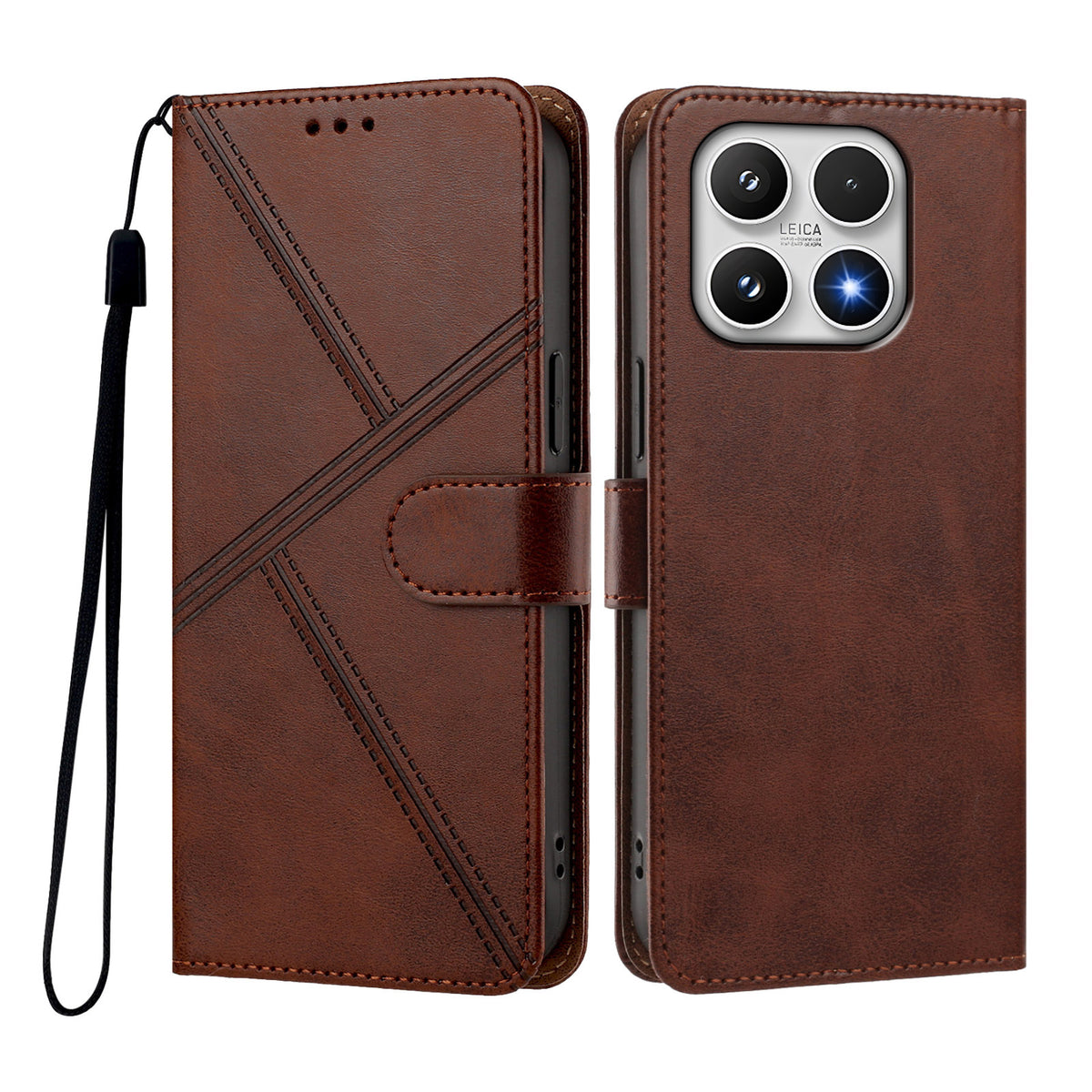 For Xiaomi 17 Case Diamond Stitch PU Leather Wallet Flip Phone Cover with Wrist Strap