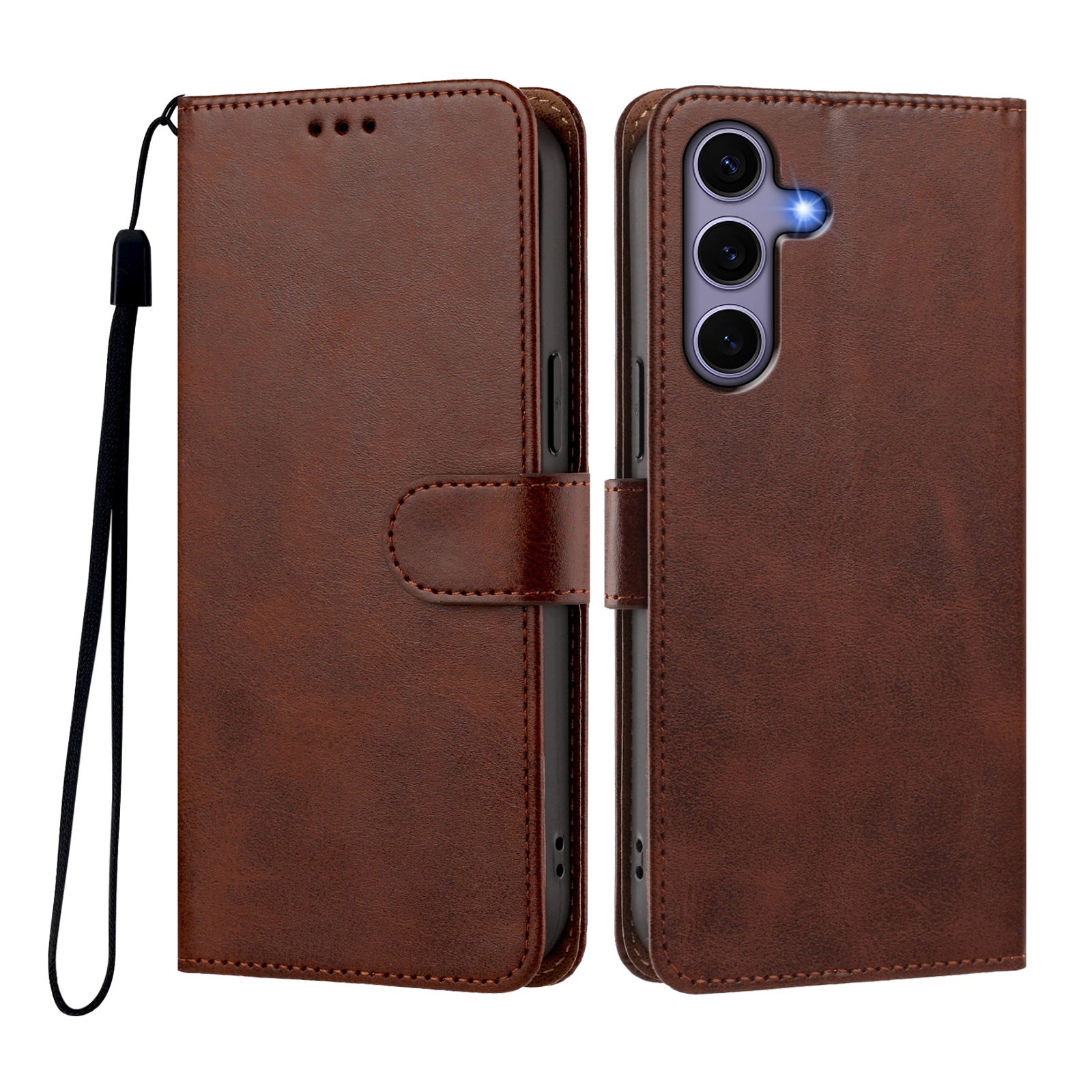 For Samsung Galaxy S24 / Galaxy S25 Case Wallet Flip Stand PU Leather Phone Cover with Wrist Strap