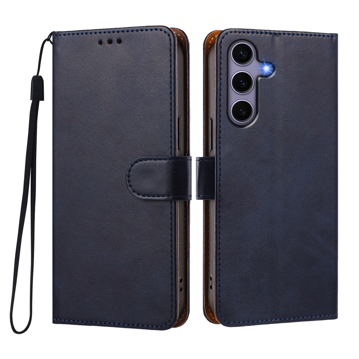 For Samsung Galaxy S24 / Galaxy S25 Case Wallet Flip Stand PU Leather Phone Cover with Wrist Strap