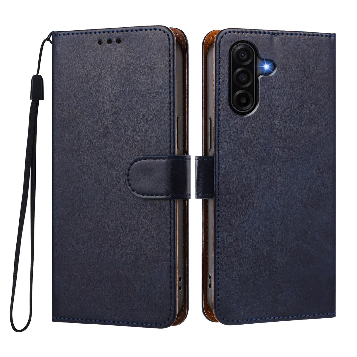 Til Samsung Galaxy A37 5G / A36 5G / A56 5G etui pungetui flipstander PU-læder telefoncover med håndledsrem