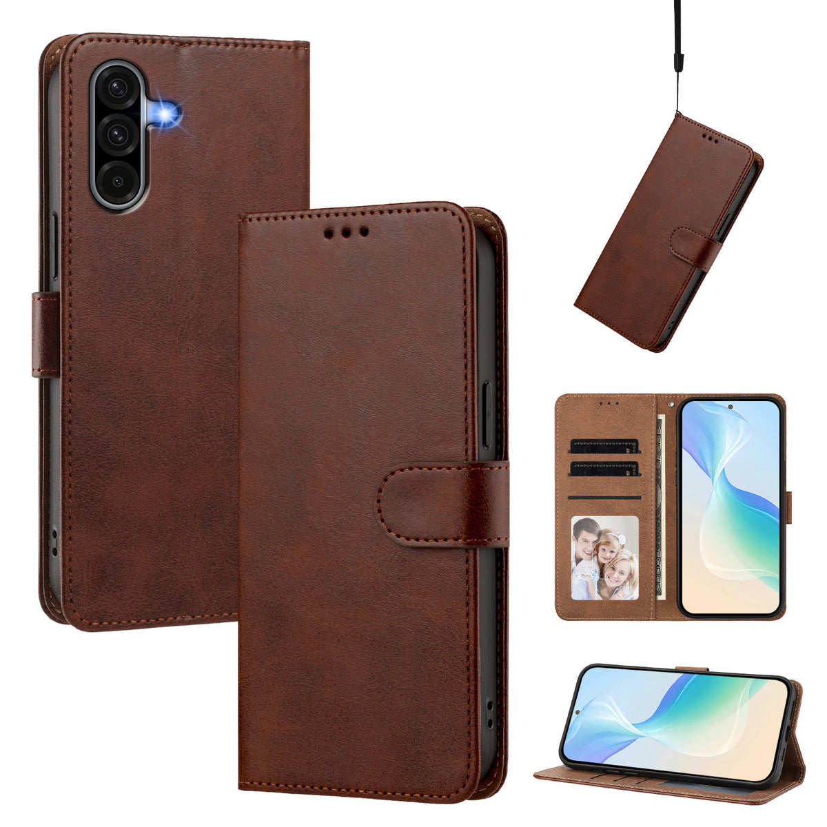 Til Samsung Galaxy A37 5G / A56 5G / A36 5G Etui Pung Flip Stand PU-læder Telefoncover med Håndledsrem