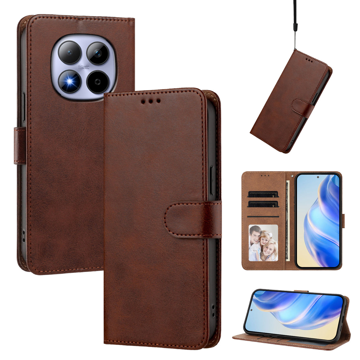 For Xiaomi Poco M8 Pro 5G / Xiaomi Redmi Note 15 Pro+ 5G (Global) Case Wallet Flip Stand PU Leather Phone Cover with Wrist Strap