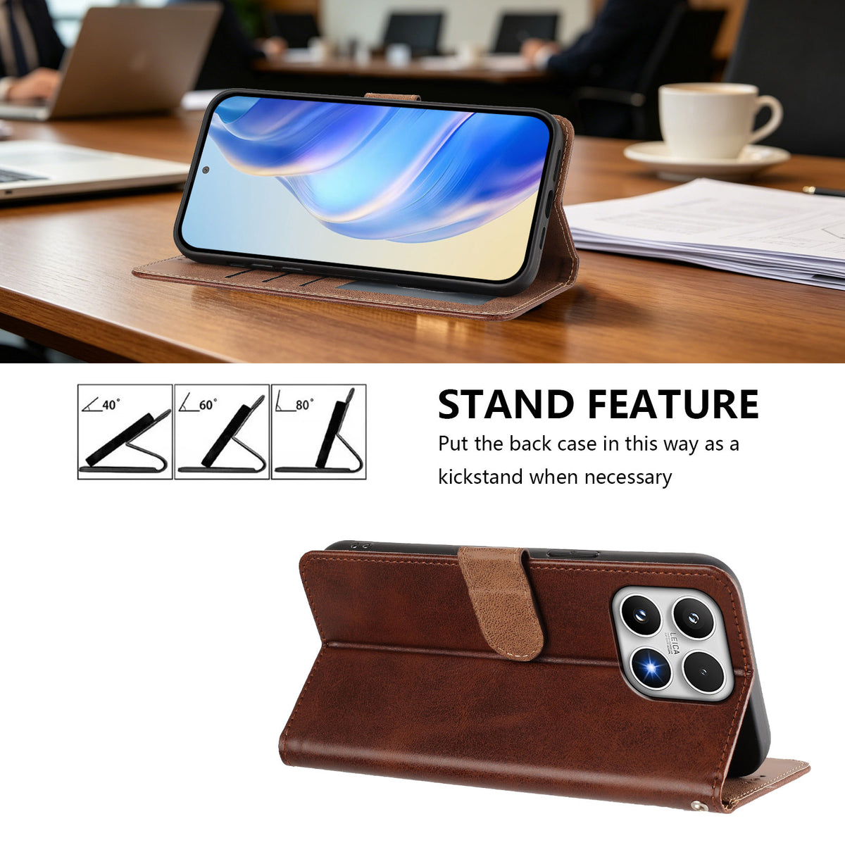 For Xiaomi 17 Case Wallet Flip Stand PU Leather Phone Cover with Wrist Strap
