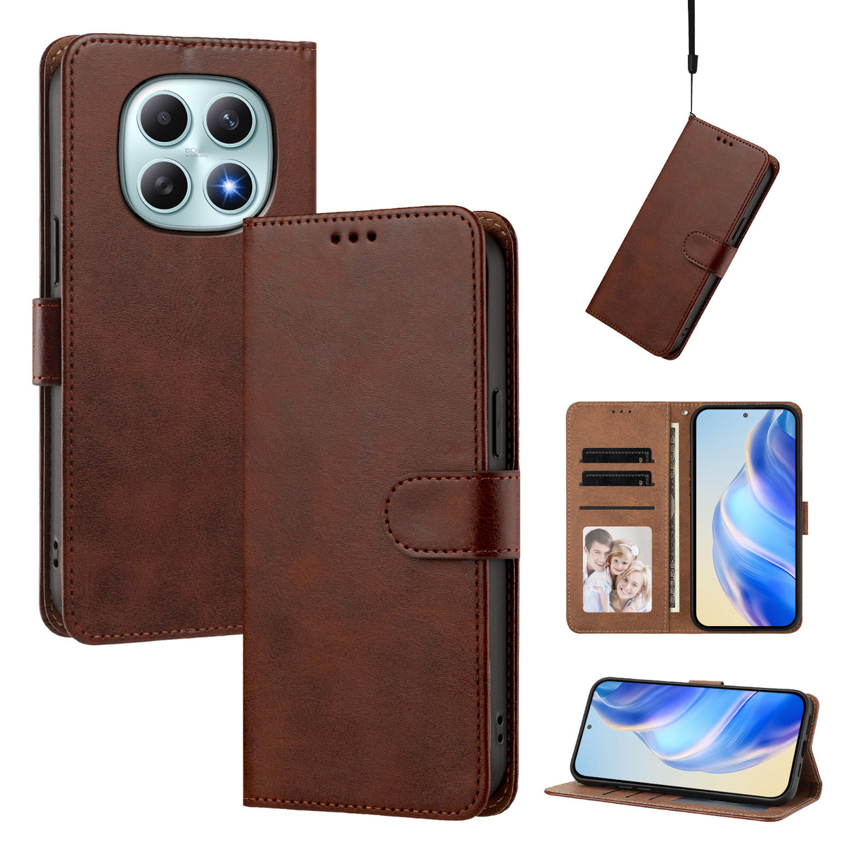Xiaomi Poco M8 5G / Xiaomi Redmi Note 15 4G (Global) / Xiaomi Redmi Note 15 5G (Global) etui, pung, flip, stativ, PU-læder-mobilcover med håndledsrem