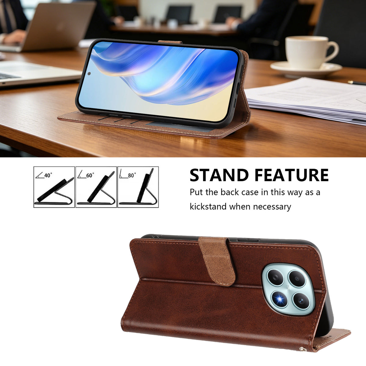 Xiaomi Poco M8 5G / Xiaomi Redmi Note 15 4G (Global) / Xiaomi Redmi Note 15 5G (Global) etui, pung, flip, stativ, PU-læder-mobilcover med håndledsrem