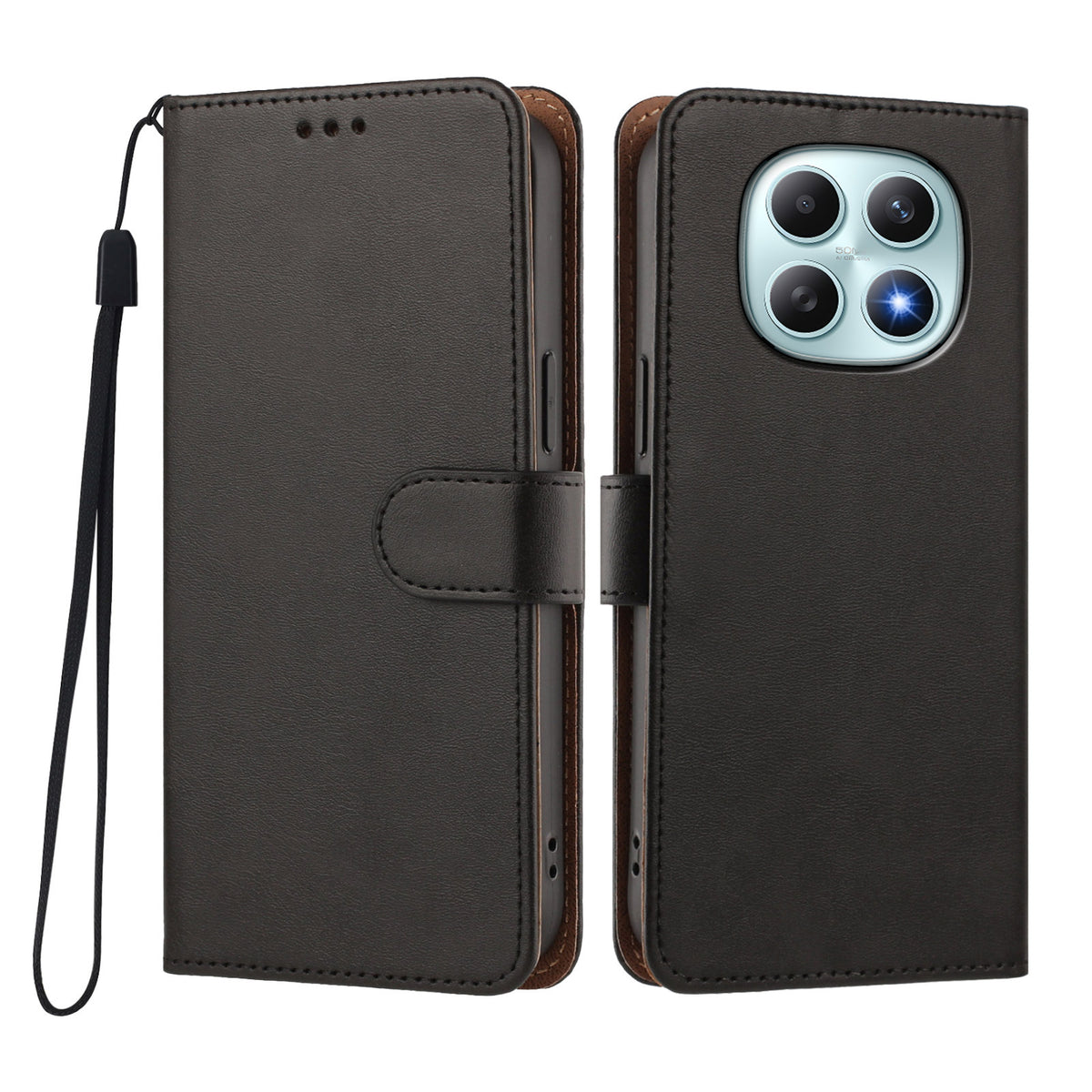 Xiaomi Poco M8 5G / Xiaomi Redmi Note 15 4G (Global) / Xiaomi Redmi Note 15 5G (Global) etui, pung, flip, stativ, PU-læder-mobilcover med håndledsrem