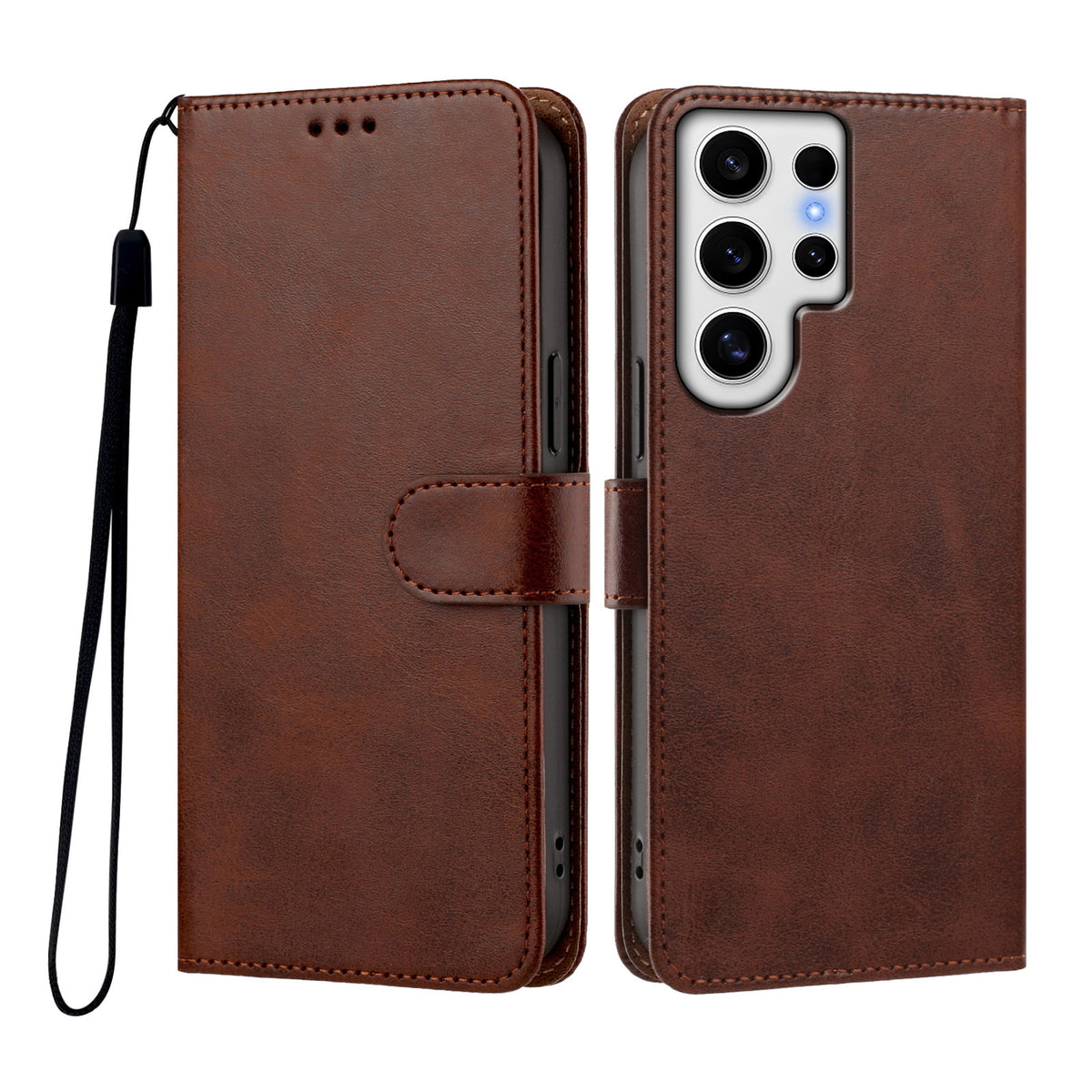 For Samsung Galaxy S24 Ultra Case Wallet Flip Stand PU Leather Phone Cover with Wrist Strap