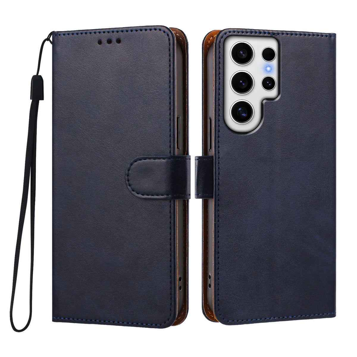 For Samsung Galaxy S24 Ultra Case Wallet Flip Stand PU Leather Phone Cover with Wrist Strap