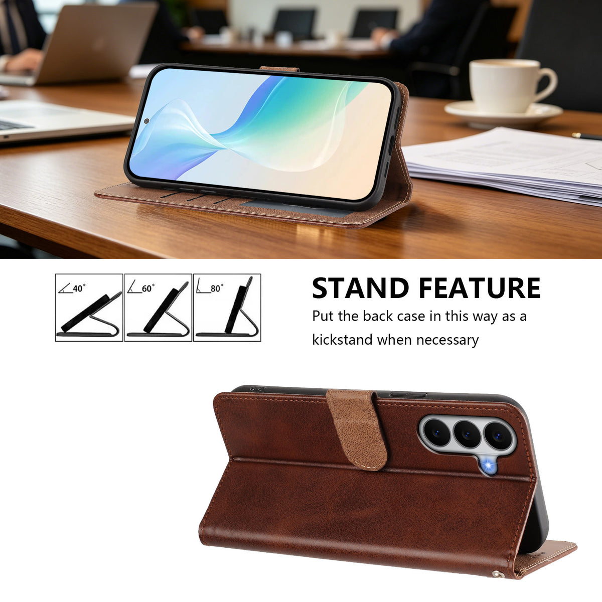 For Samsung Galaxy A27 5G Case Wallet Flip Stand PU Leather Phone Cover with Wrist Strap
