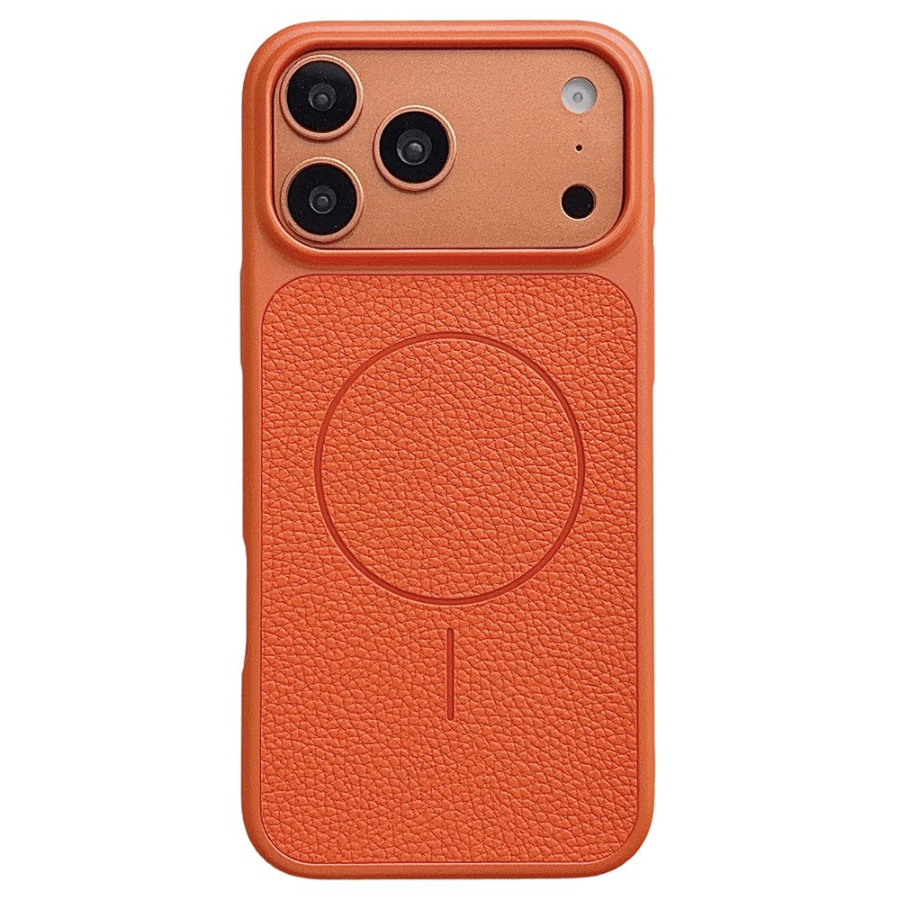 For iPhone 17 Pro Magnetic Case Litchi Texture Leather Coated PC + TPU Anti-Scratch Phone Cover