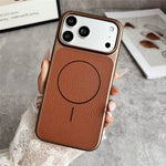 For iPhone 17 Pro Magnetic Case Litchi Texture Leather Coated PC + TPU Anti-Scratch Phone Cover