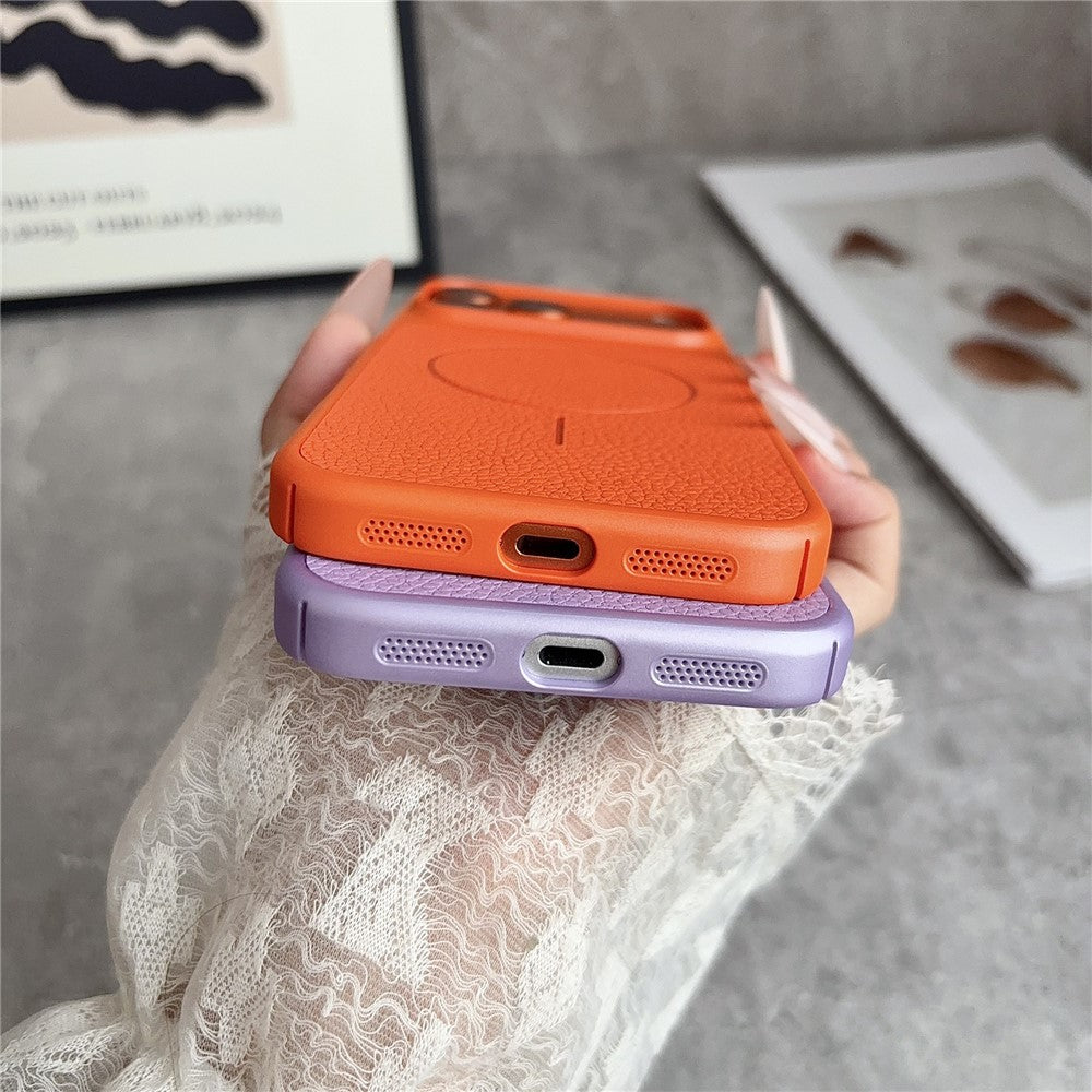 For iPhone 17 Pro Max Magnetic Case Litchi Texture Leather Coated PC + TPU Anti-Scratch Phone Cover