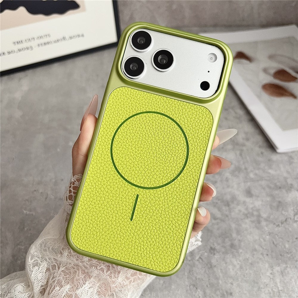 For iPhone 17 Pro Max Magnetic Case Litchi Texture Leather Coated PC + TPU Anti-Scratch Phone Cover