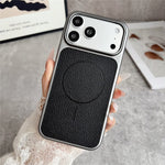 For iPhone 17 Pro Max Magnetic Case Litchi Texture Leather Coated PC + TPU Anti-Scratch Phone Cover