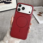 For iPhone 17 Pro Max Magnetic Case Litchi Texture Leather Coated PC + TPU Anti-Scratch Phone Cover