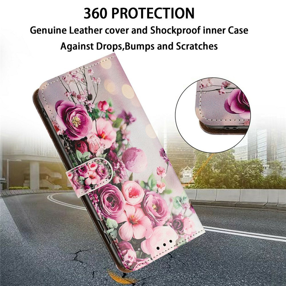 For iPhone 17th / 16th Case Pattern Printed Wallet Flip Stand PU Leather Phone Cover with Wrist Strap