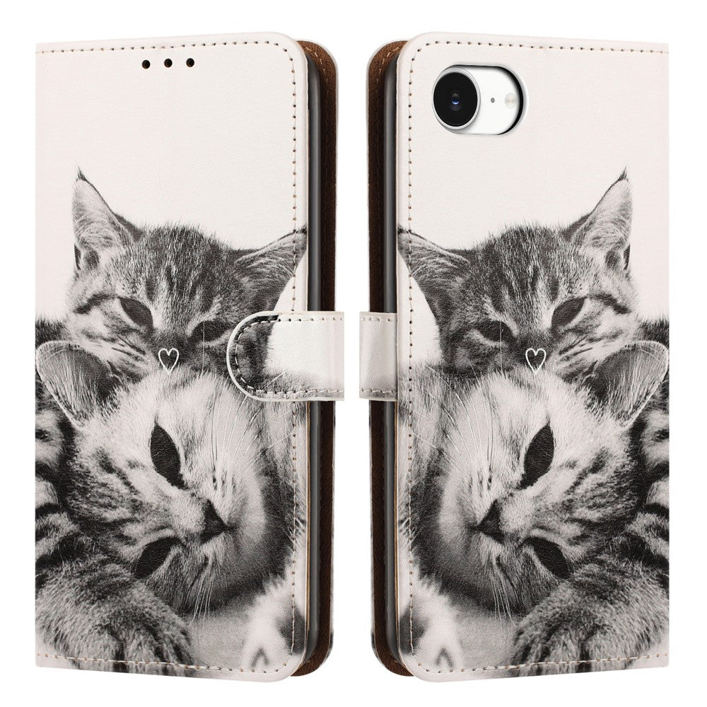 For iPhone 17th / 16th Case Pattern Printed Wallet Flip Stand PU Leather Phone Cover with Wrist Strap