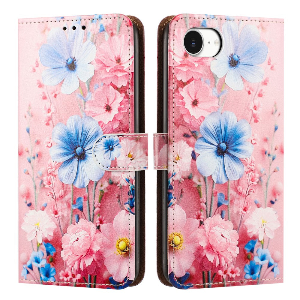 For iPhone 17th / 16th Case Pattern Printed Wallet Flip Stand PU Leather Phone Cover with Wrist Strap