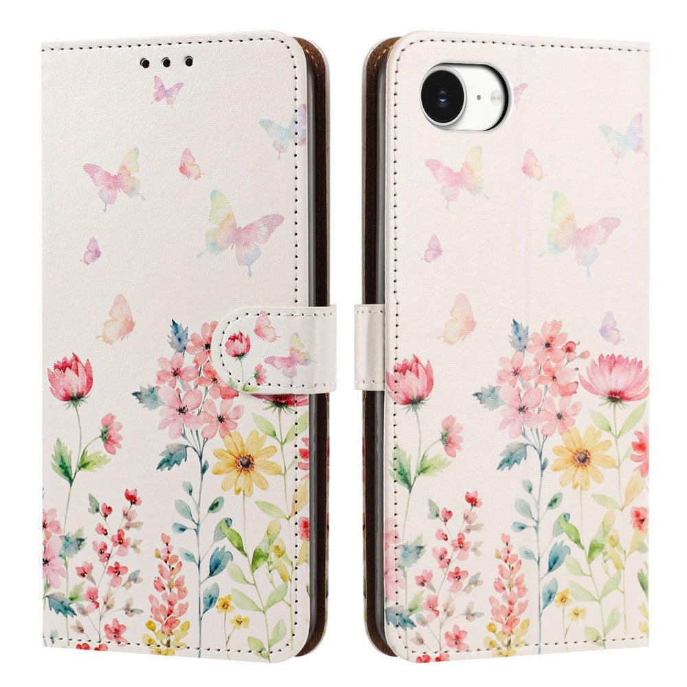 For iPhone 17th / 16th Case Pattern Printed Wallet Flip Stand PU Leather Phone Cover with Wrist Strap