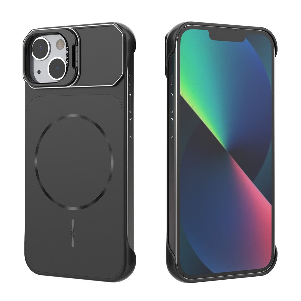 Til iPhone 13 magnetisk cover med linseramme, støttefod, mat PC, rammeløst telefoncover