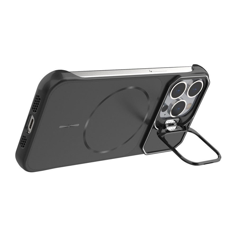 For iPhone 13 Pro Magnetic Case Lens Frame Kickstand Matte PC Frameless Phone Cover