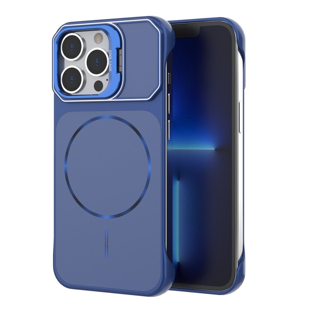 For iPhone 13 Pro Magnetic Case Lens Frame Kickstand Matte PC Frameless Phone Cover