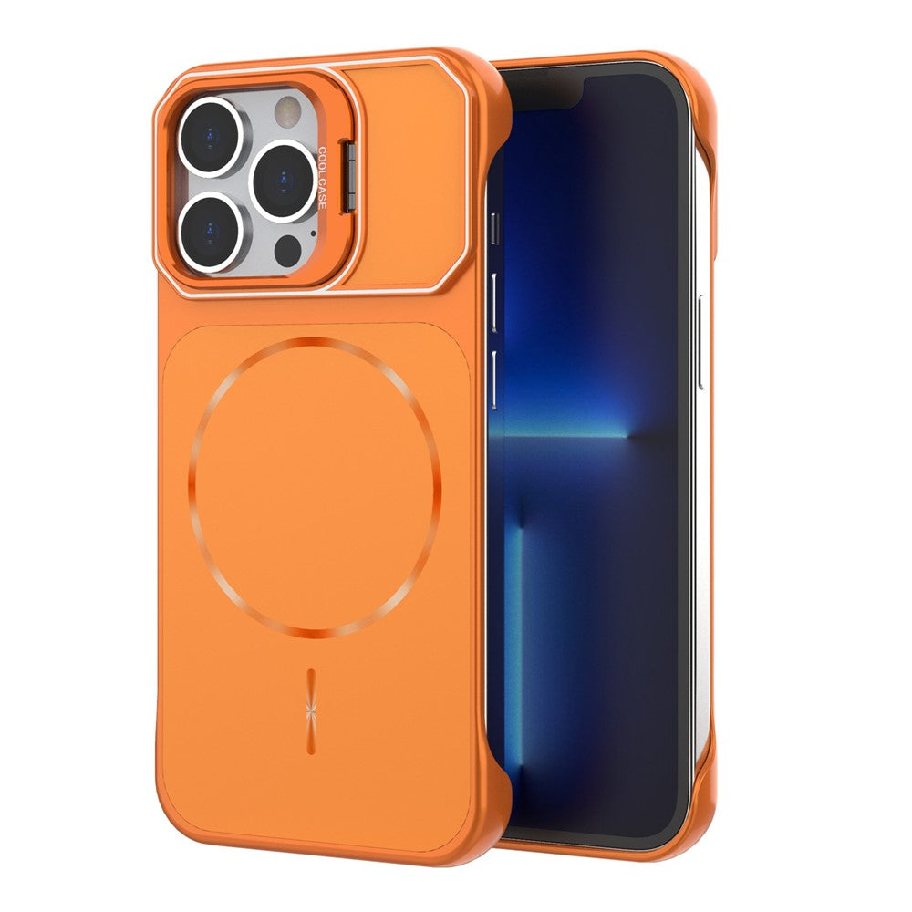 For iPhone 13 Pro Magnetic Case Lens Frame Kickstand Matte PC Frameless Phone Cover