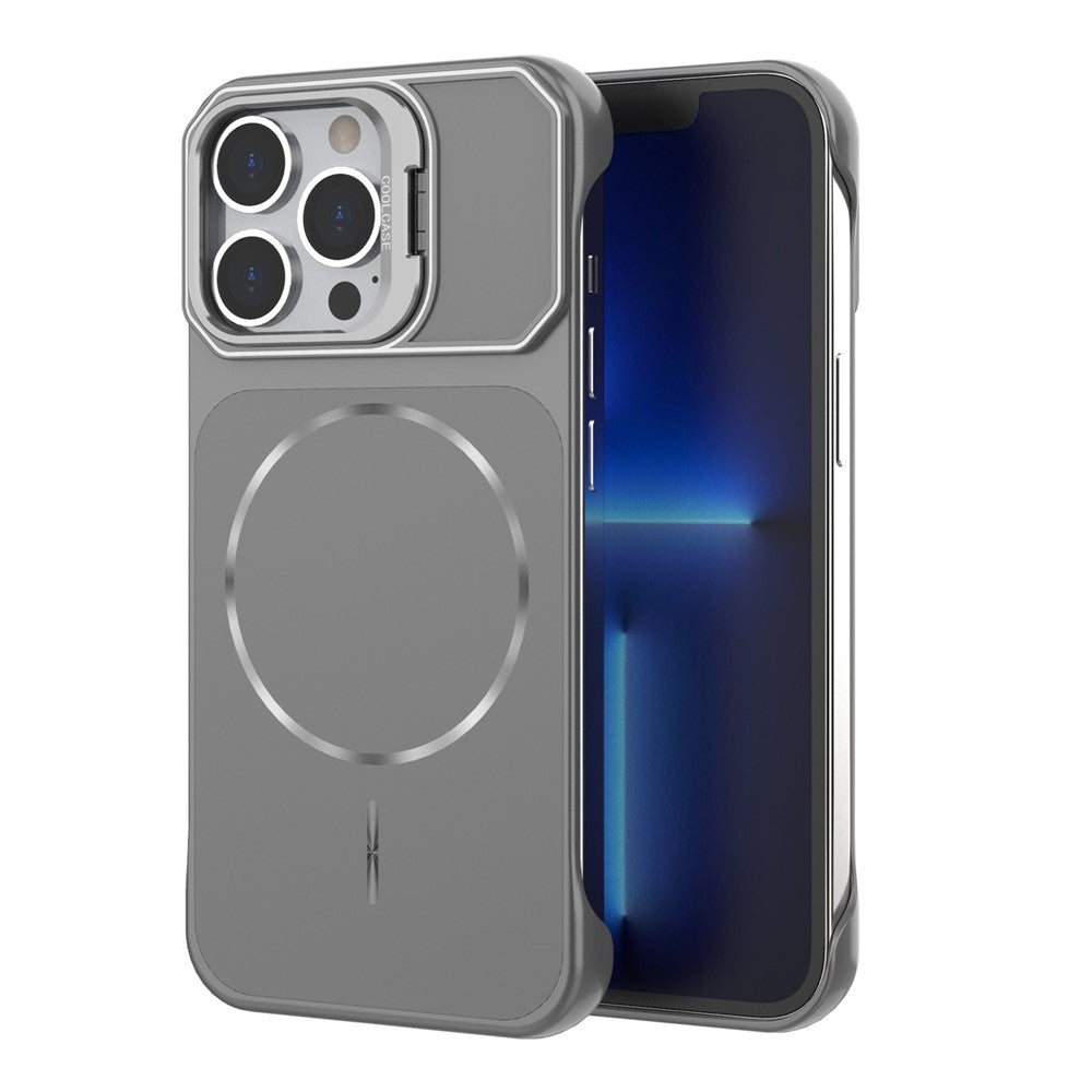 For iPhone 13 Pro Magnetic Case Lens Frame Kickstand Matte PC Frameless Phone Cover