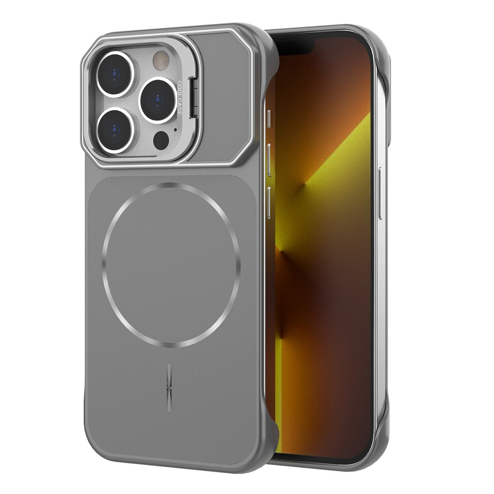 For iPhone 13 Pro Max Magnetic Case Lens Frame Kickstand Matte PC Frameless Phone Cover