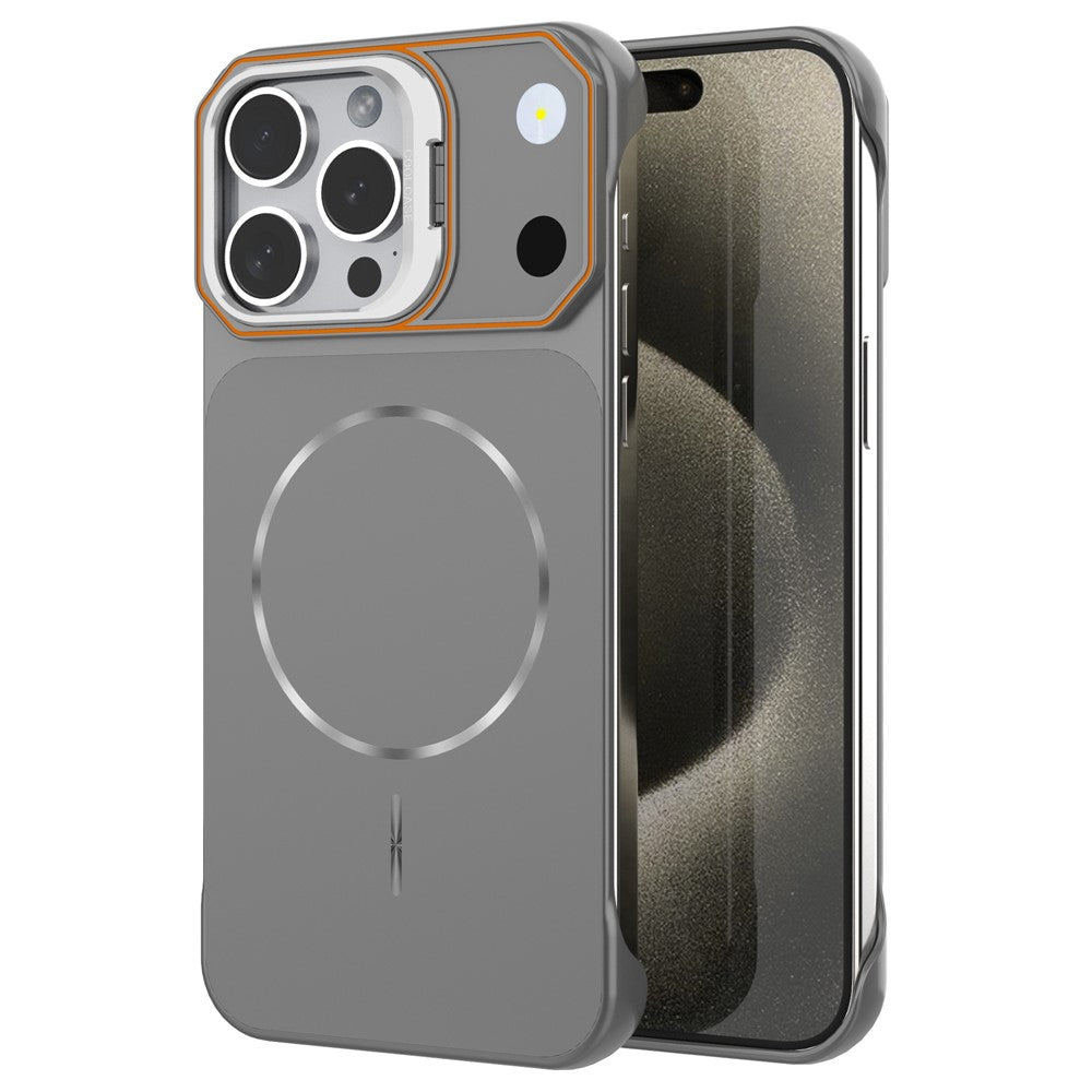 Magnetiskt skal för iPhone 13 Pro Max, linsram, stativ, matt PC, ramlöst mobilskal