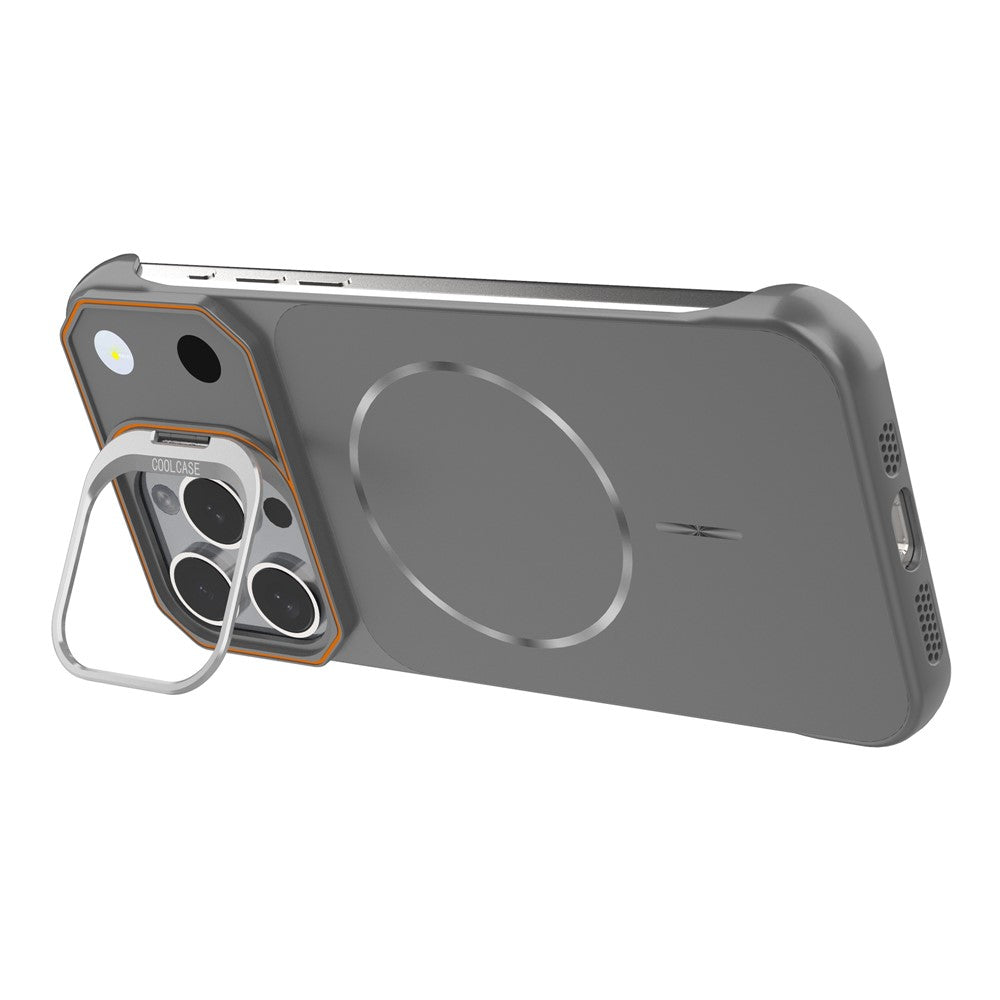 Magnetiskt skal för iPhone 13 Pro Max, linsram, stativ, matt PC, ramlöst mobilskal